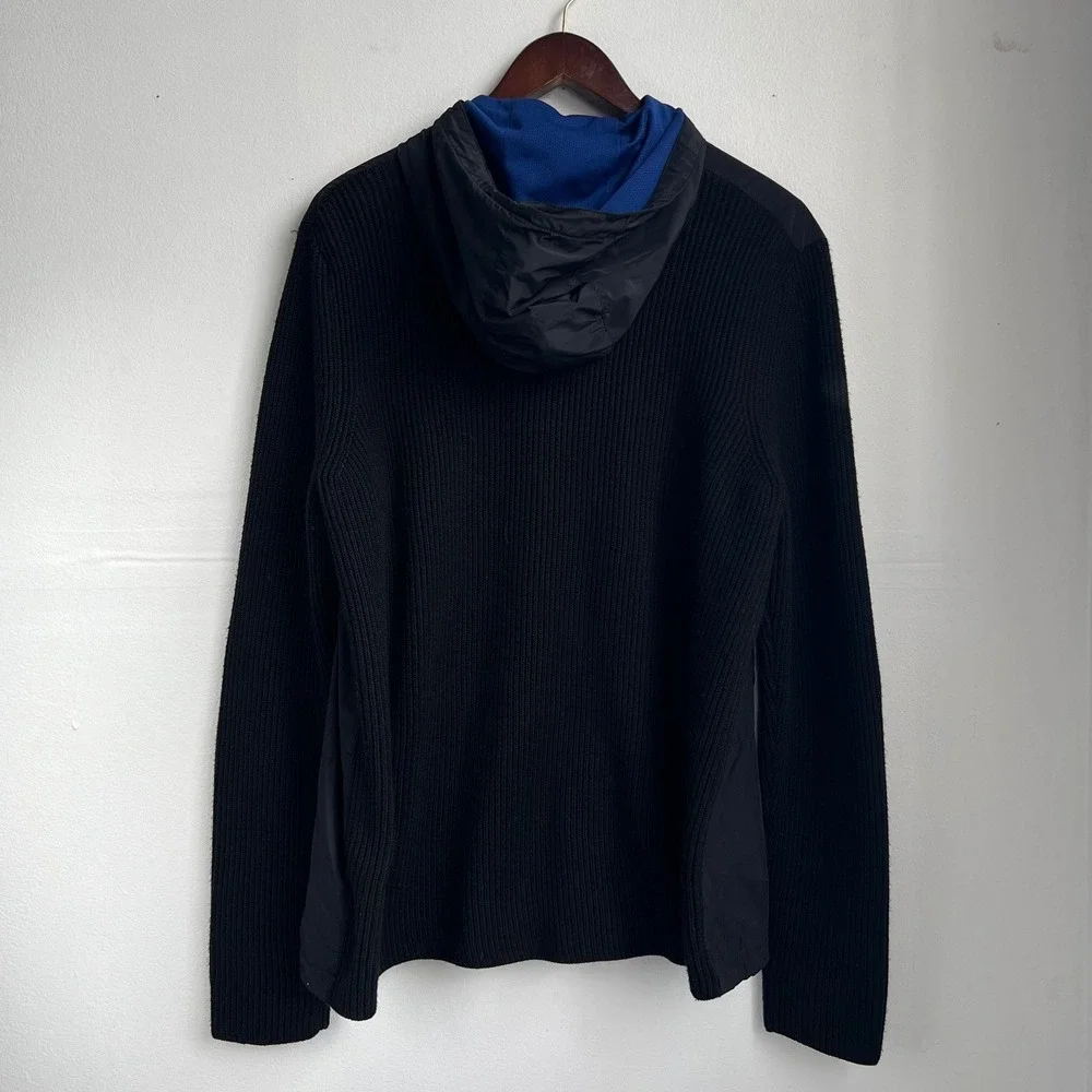 Banana Republic Jacket Hybrid Knit Sleeve Hooded Windbreaker XL Black Techwear